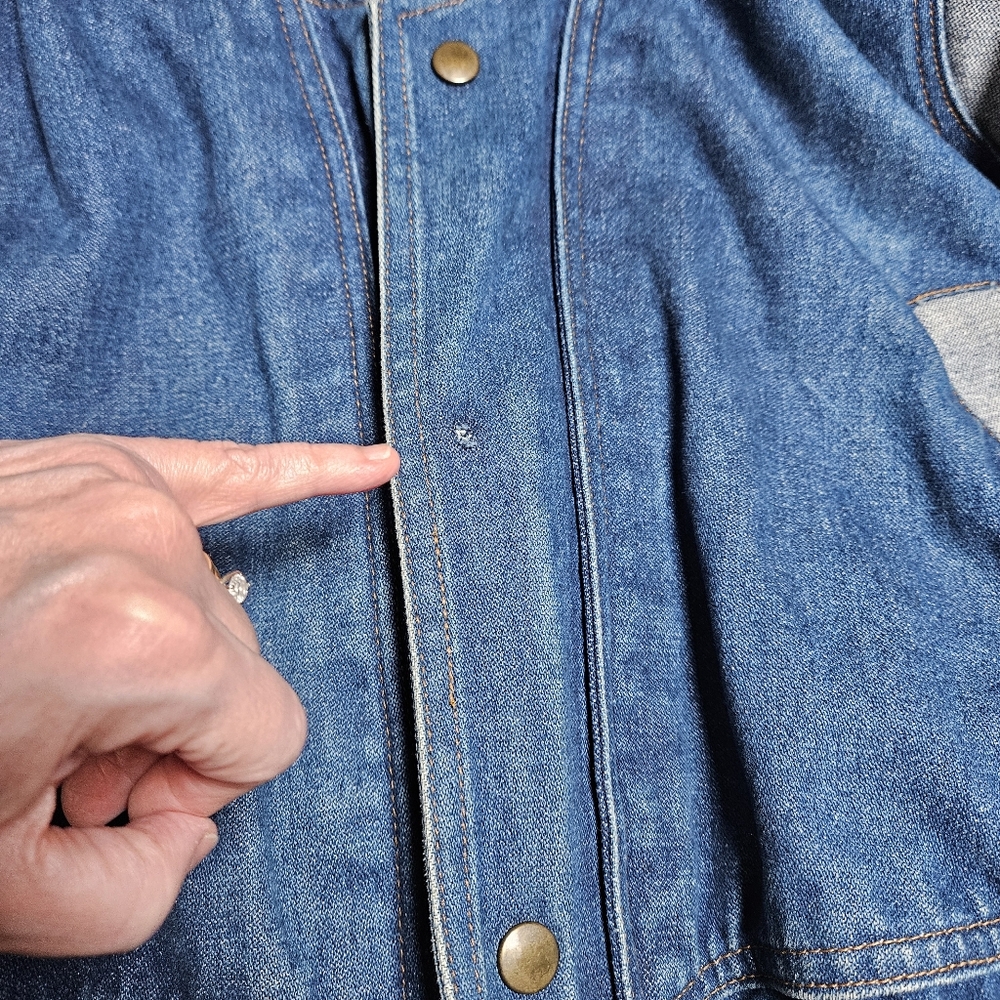 Vintage 80's 90's Denim Patchwork Distressed Bomber Jacket Large - Picture 5 of 11